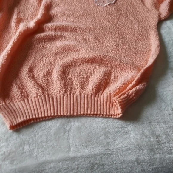 Vintage Peach Embroidered Flower Short‎ Sleeve Sweater - Picture 14 of 16